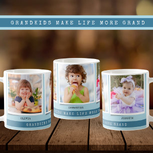 Grandkids Make Life Grand 3 Photo Collage Blue Coffee Mug
