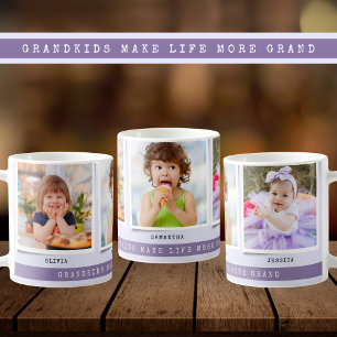 Grandkids Make Life Grand 3 Photo Collage Purple Coffee Mug