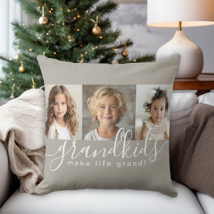 Grandkids Make Life Grand 3 Photo Collage Throw Pillow