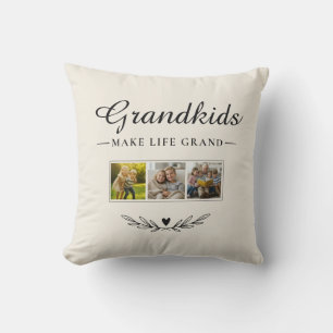 Grandkids Make Life Grand 3 Photo Grandparents Throw Pillow