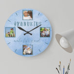 Grandkids make life Grand 4 Photo Blue Round Large Clock<br><div class="desc">Create your own unique, round wall clock with 4 of your favorite photos. The photo template is set up ready for you to add your pictures of the grandchildren, grandparents or family; working clockwise from the top. The photos are displayed in square format around the wording "grandkids make life grand"....</div>
