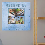 Grandkids make life Grand 4 Photo Blue Watercolor Square Wall Clock<br><div class="desc">Create your own unique wall clock which you can personalize with 4 of your favorite photos. The template is set up ready for you to add 4 pictures of the grandchildren and/or your family, working clockwise from the top left. The photos are displayed in square format and framed with the...</div>