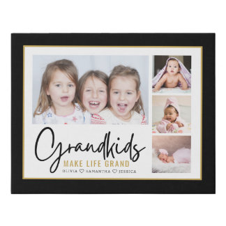 Grandkids Make Life Grand 4 Photo Personalized  Faux Canvas Print