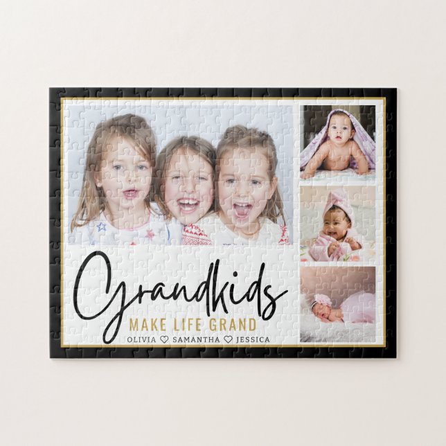 Grandkids Make Life Grand 4 Photo Personalized  Jigsaw Puzzle (Horizontal)