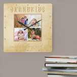 Grandkids make life Grand 4 Photo Rustic Beige Square Wall Clock<br><div class="desc">Create your own unique wall clock which you can personalize with 4 of your favorite photos. This rustic, farmhouse design has a vintage cream and beige watercolor design. The photos are displayed in square format and framed with the wording "grandkids make life grand". The template is set up ready for...</div>