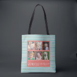 Grandkids Make Life Grand 6 Photo Collage Tote Bag<br><div class="desc">This tote bag makes the perfect heartfelt gift for any grandparent. The design offers a coral 6 photo frame collage for pictures her grandchildren. The background a watercolor stripe is shades of teal,  coral and pink.</div>