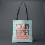 Grandkids Make Life Grand 6 Photo Collage Tote Bag<br><div class="desc">This tote bag makes the perfect heartfelt gift for any grandparent. The design offers a coral 6 photo frame collage for pictures her grandchildren. The background a watercolor stripe is shades of teal,  coral and pink.</div>