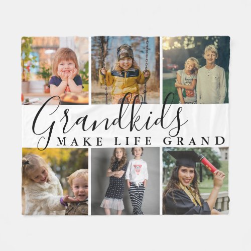 Grandkids Make Life Grand 6 Photo Gift For Grandma Fleece Blanket