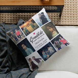 Grandkids Make Life Grand 8 Custom Photo Collage Throw Pillow