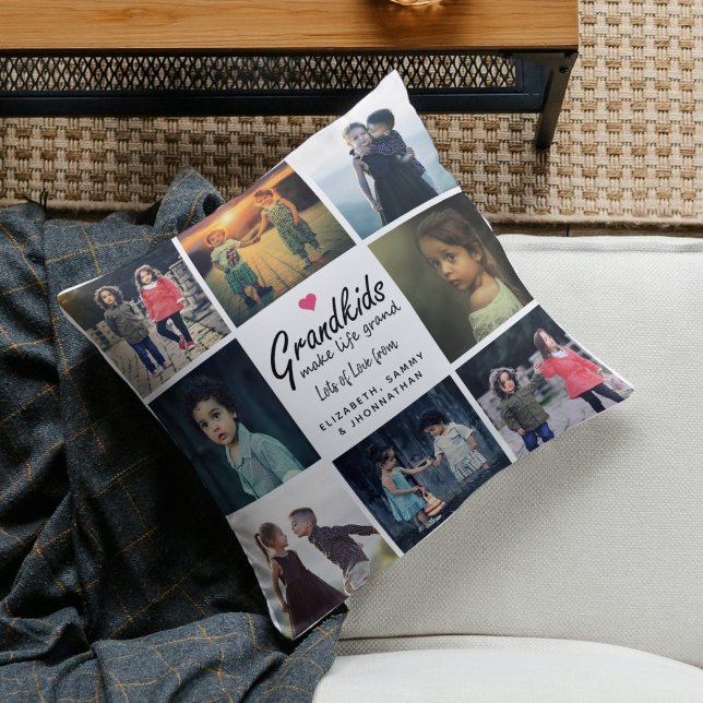 Grandkids Make Life Grand 8 Custom Photo Collage Throw Pillow (Creator Uploaded)