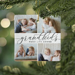 Grandkids Make Life Grand | 8 Mini Photo Ceramic Ornament<br><div class="desc">Create a sweet gift for a beloved grandma or grandpa with this beautiful collage photo ornament. "Grandkids make life grand" appears in the center in black calligraphy lettering. Customize with 8 mini rectangular photos of their grandchildren,  and add their names and the year to the back.</div>