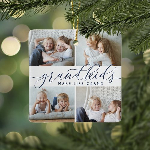 Grandkids Make Life Grand  8 Mini Photo Ceramic Ornament