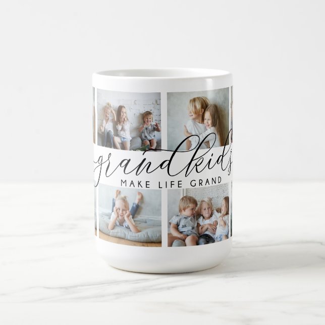 Grandkids Make Life Grand | 8 Photo Collage Coffee Mug (Center)