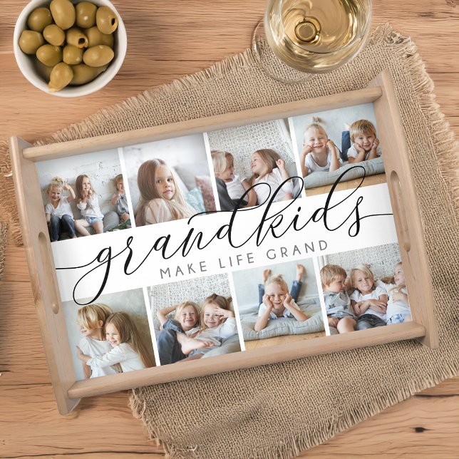 Grandkids Make Life Grand | 8 Photo Collage Large Serving Tray (Creator Uploaded)