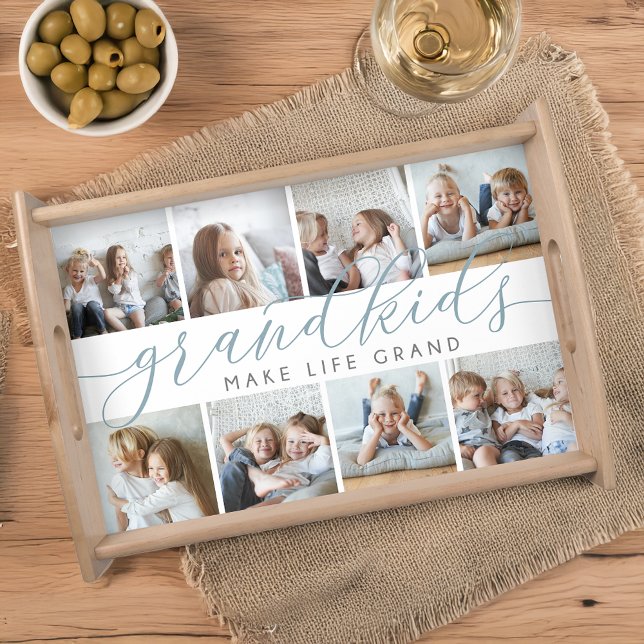 Grandkids Make Life Grand | 8 Photo Collage Large Serving Tray (Creator Uploaded)
