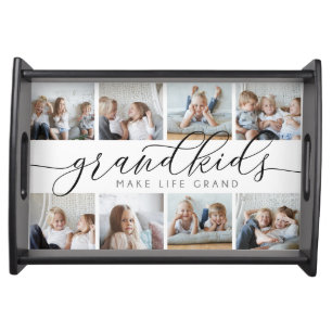 Grandkids Make Life Grand 8 Photo Collage Serving Tray