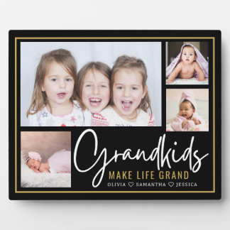 Grandkids Make Life Grand Black And Gold 4 Photo  Plaque