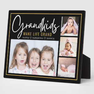 Grandkids Make Life Grand Black And Gold 4 Photo  Plaque
