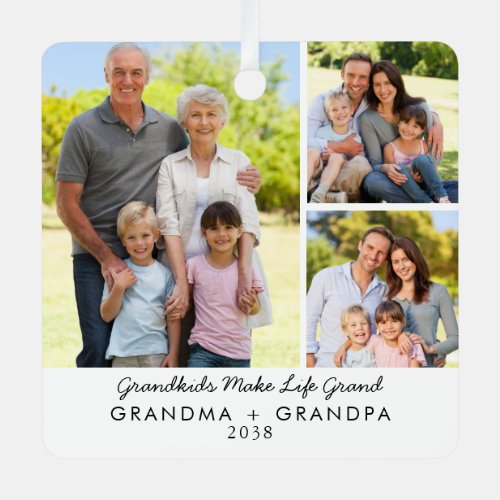 Grandkids Make Life Grand Christmas Photo Metal Ornament