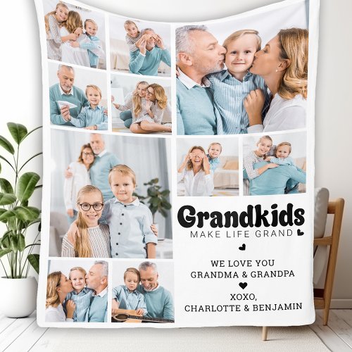 Grandkids Make Life Grand Custom 10 Photo Collage Fleece Blanket