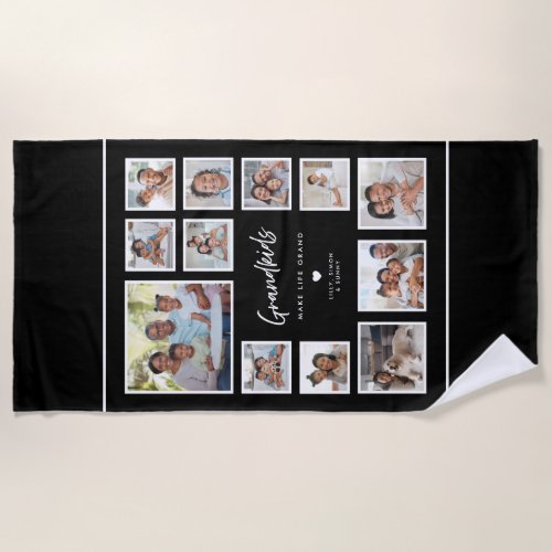 Grandkids Make Life Grand Custom 12 Photo Collage Beach Towel