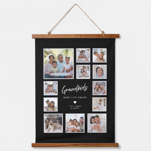 Grandkids Make Life Grand Custom 12 Photo Collage Hanging Tapestry