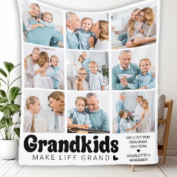 Grandkids Make Life Grand Custom 8 Photo Collage Fleece Blanket