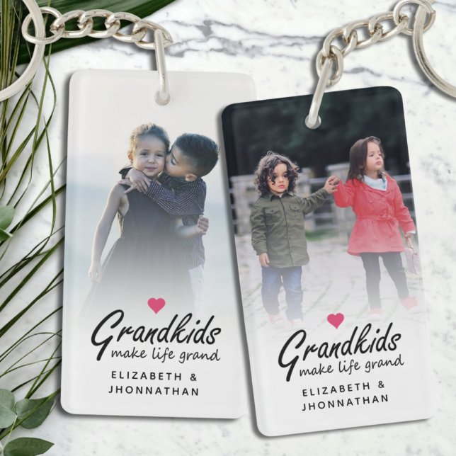 Grandkids Make Life Grand Elegant Photo Grandma Keychain (Creator Uploaded)