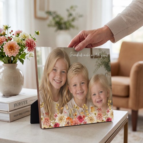 Grandkids Make Life Grand Floral Photo Plaque
