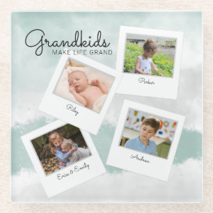 Grandkids Make Life Grand Grandchildren Photo Glass Coaster