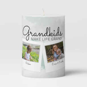 Grandkids Make Life Grand Grandchildren Photo Pillar Candle