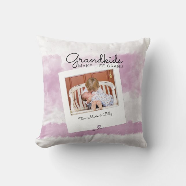 Grandkids Make Life Grand Grandchildren Photo Throw Pillow (Front)