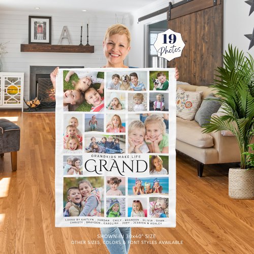 GRANDKIDS MAKE LIFE GRAND Grandma 19 Photo Collage Fleece Blanket