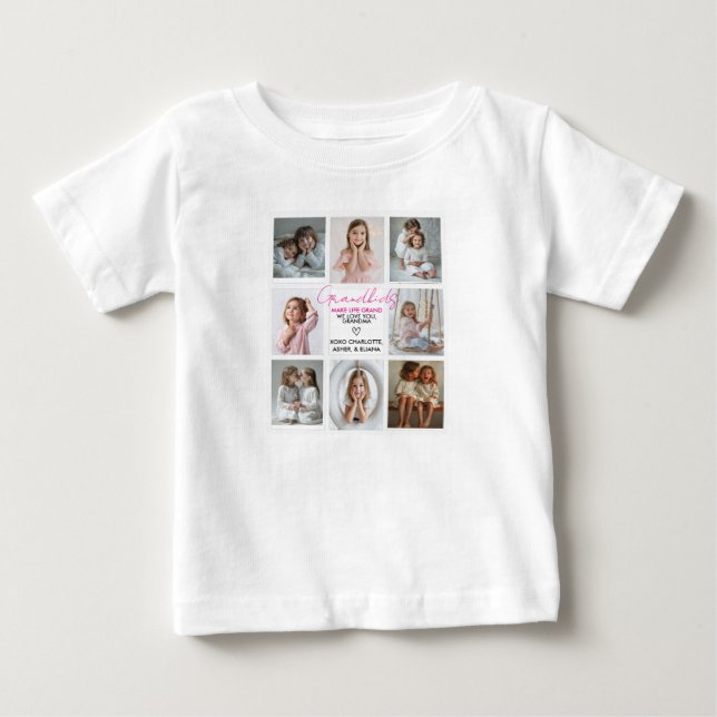 Grandkids Make Life Grand Grandma 8-Photo Custom  Baby T-Shirt (Front)