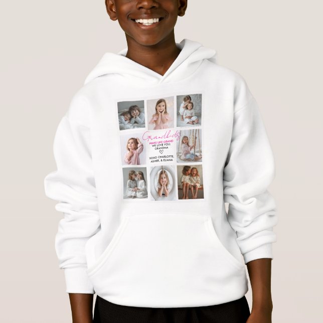 Grandkids Make Life Grand Grandma 8-Photo Custom  Hoodie (Front)