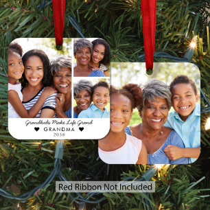 Grandkids Make Life Grand Grandma Christmas Photo Metal Ornament