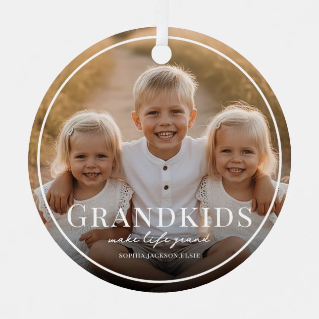 Grandkids Make Life Grand Grandparent 2 Photo  Metal Ornament (Front)