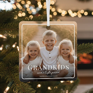 Grandkids Make Life Grand Grandparent 2 Photo Metal Ornament