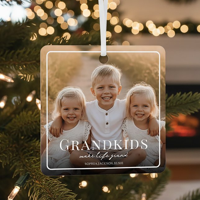 Grandkids Make Life Grand Grandparent 2 Photo  Metal Ornament (Creator Uploaded)