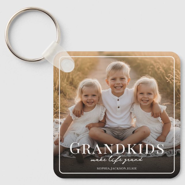 Grandkids Make Life Grand Grandparent Gift Photo Keychain (Front)