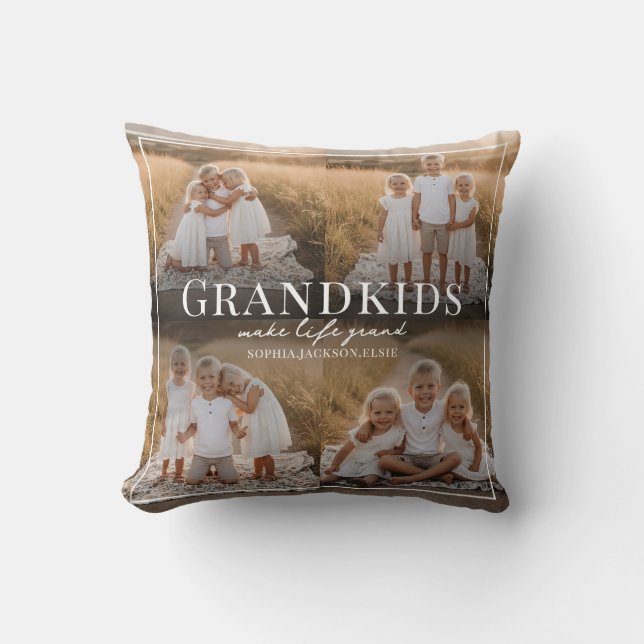 Grandkids Make Life Grand Grandparent Gift Photo Throw Pillow (Front)