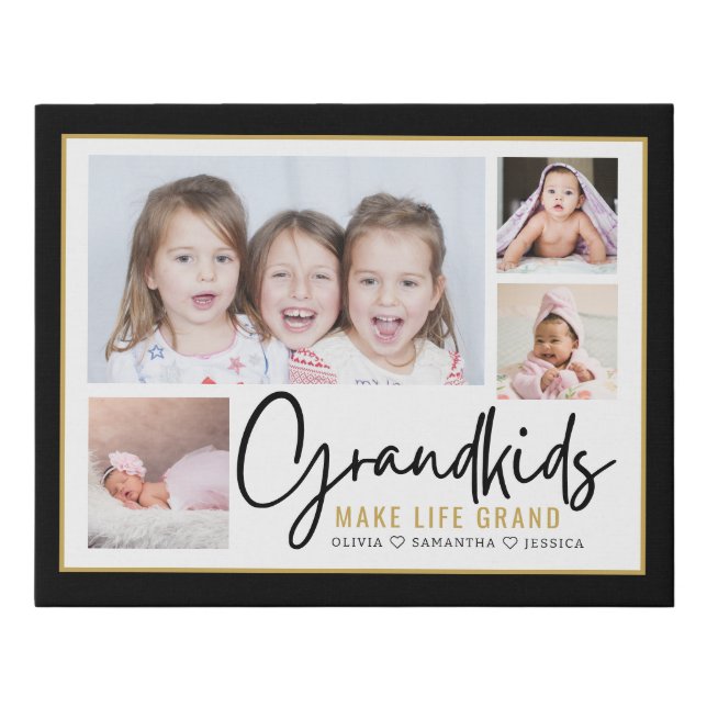 Grandkids Make Life Grand Grandparents 4 Photo  Faux Canvas Print (Front)