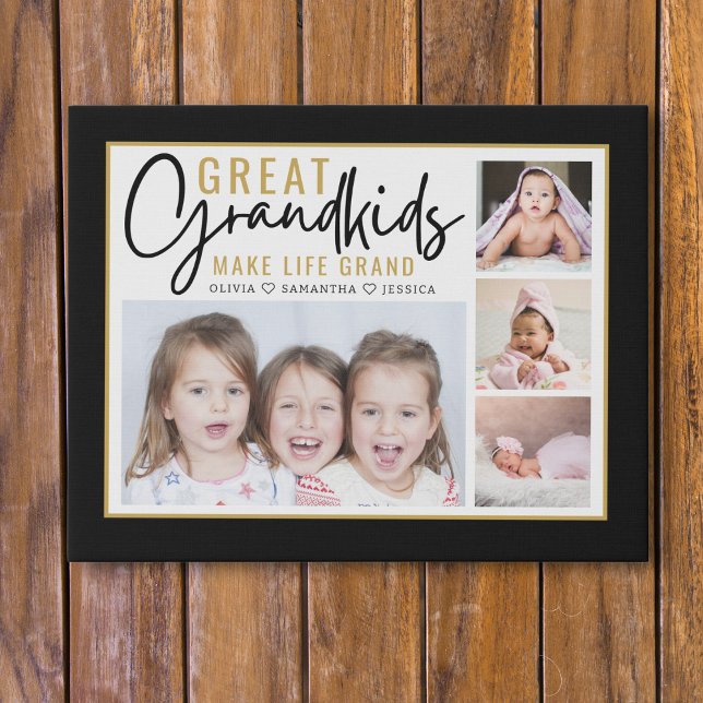 Grandkids Make Life Grand Grandparents 4 Photo    Faux Canvas Print (Grandkids Make Life Grand Grandparents 4 Photo Faux Canvas Print
)