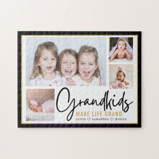 Grandkids Make Life Grand Grandparents 4 Photo  Jigsaw Puzzle