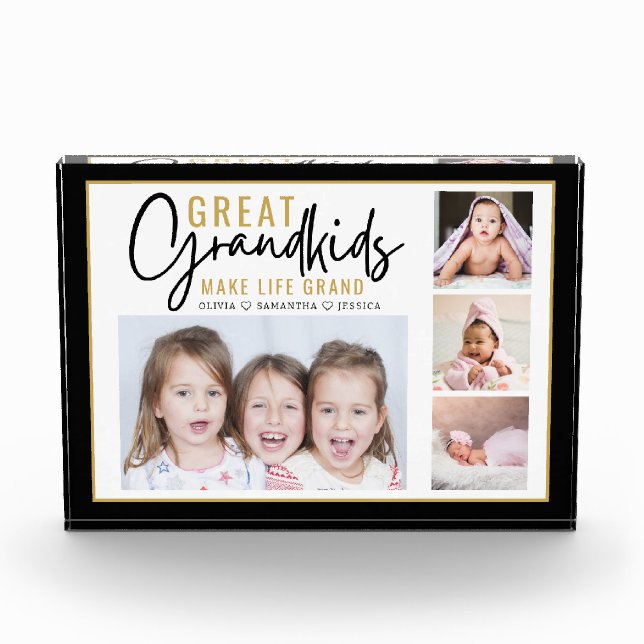 Grandkids Make Life Grand Grandparents 4 Picture Photo Block (Front)
