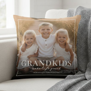 Grandkids Make Life Grand Grandparents Gift Photo Throw Pillow