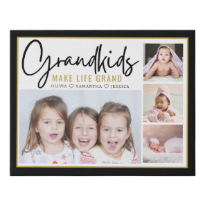 Grandkids Make Life Grand Names 4 Photo Collage   Faux Canvas Print