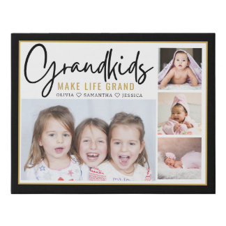 Grandkids Make Life Grand Names 4 Photo Collage Faux Canvas Print