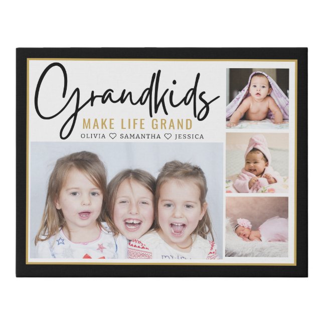  Grandkids Make Life Grand Names 4 Photo Collage   Faux Canvas Print (Front)