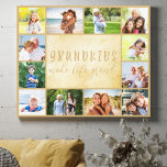 Grandkids Make Life Grand Neutral Beige 12 Photo Canvas Print<br><div class="desc">Wrapped photo canvas with lovely grandkids quote. The photo template is set up ready for you to add 12 of your favorite photos which are displayed as a border around the grandparents saying. The wording reads "Grandkids make life grand" in hand lettered, quirky uppercase print and elegant script typography. The...</div>